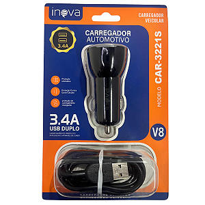 Carregador Veicular C/ Cabo V8 3.4A CAR 3221S