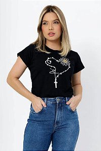 T-shirt Feminina Rosário Pérolas "Fé"