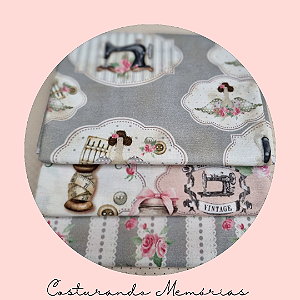 Tecido tricoline digital Costurando Memórias kit com 3 estampas de 50cm x 1 m