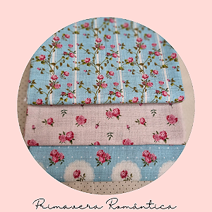 Tecido tricoline digital Primavera Romântica kit com 3 estampas de 50cm x 1m cada