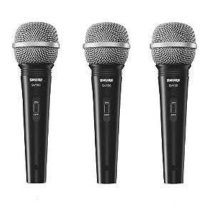 Kit 3 Microfone De Mão Com Fio Preto SV100 - SHURE