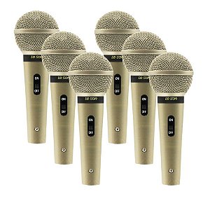 Kit 6 Microfone Cardioide Com Fio Champanhe SM-58 - LESON
