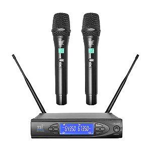 Microfone Profissional Duplo de Mão Sem Fio 8299-UHF - TSI