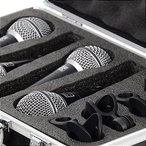 Kit Maleta 4 Microfones Modelo Dinâmico Preto ST-62 - STANER
