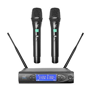 Microfone Profissional Duplo de Mão Sem Fio 8299-UHF - TSI