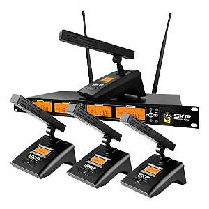 Kit Com 4 Microfones gooseneck sem fio Saconference4 - Skp