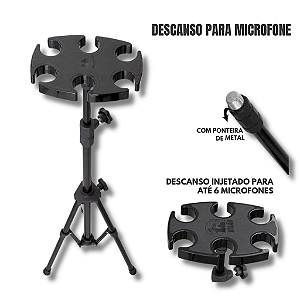 DESCANSO PARA 6 MICROFONES BASE INJETADA MDEM-02BK VISÃO