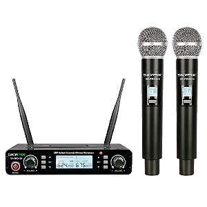 Microfone sem Fio Duplo de Mão com Display Bivolt SK-PRO420 - Skypix