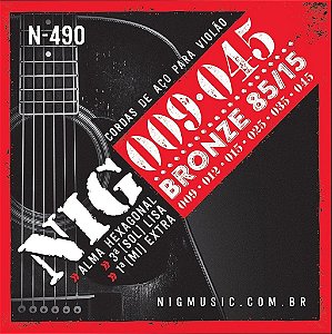 Encordoamento Violão Aço Bronze N490 - 009/.045-6 Cordas Nig