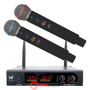 Microfone Profissional Duplo de Mão Sem Fio 1200-UHF - TSI