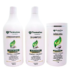 Kit Turmalina Coco (Shampoo 1l, Condicionador 1l, Máscara 1kg)