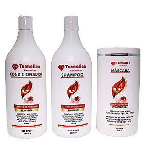 Kit Turmalina Morango (Shampoo 1l, Condicionador 1l, Máscara 1kg)