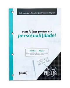Bloco P/ Fichario Preto A4 Quadriculado