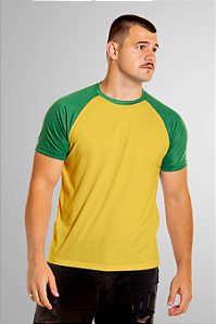 Camiseta Raglan Brasil Amarela Com Manga verde 100% Poliéster (Edição Limitada)
