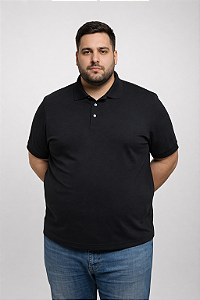 Camiseta Polo Masculina Plus Size Preta em Malha Piquet PA