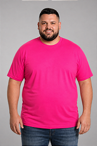 Camiseta Masculina Plus Size Rosa Shock 100% Poliéster