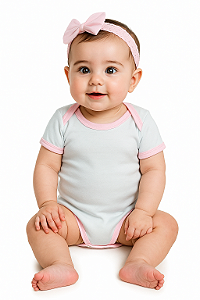 Body infantil Bebê Branco detalhe Rosa  Poliéster com Elastano