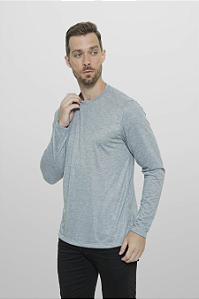 Camiseta Masculina Manga Longa 100% Poliéster Cinza Mescla