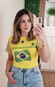 T-shirt Brasil bandeira paetê