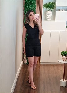 Conjunto preto regata e shorts linho