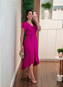 Vestido transpassado liso pink