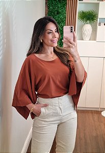 Blusa manga ampla marrom
