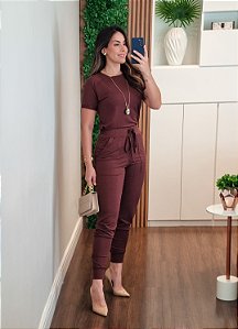 Conjunto moletinho jogger marrom
