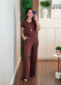 Conjunto moletinho pantalona marrom