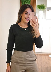 Blusa canelada manga longa preta