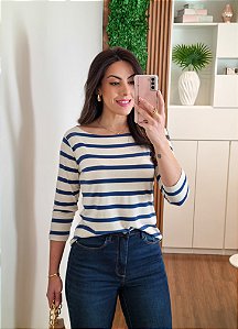 Blusa canoa listrada marinho