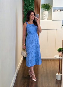 Vestido midi estampado azul