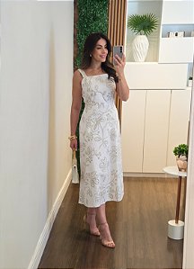 Vestido midi estampado off white