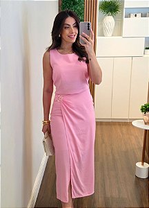 Conjunto linho fivela rosa