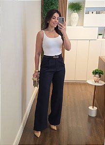 Calça wide leg alfaiataria marinho