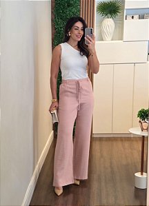 Calça com elástico e laço rosa
