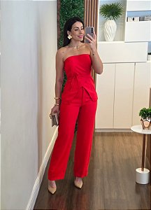 Calça reta alfaiataria vermelha