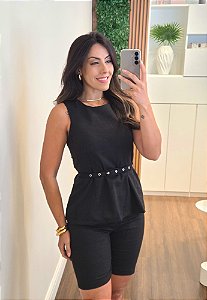 Conjunto linho peplum preto
