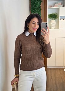 Blusa Tricô Ponto Vazado Marrom