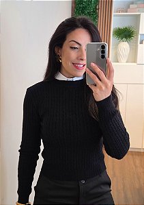 Blusa Tricô Trançado Preta
