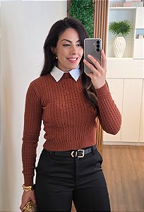 Blusa Tricô Trançado Marrom