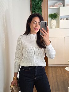 Blusa Tricô Ponto Vazado Off White