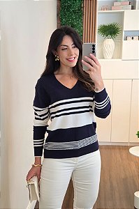 Blusa Tricô Listras Marinho