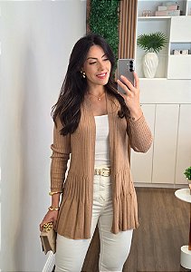 Maxi Cardigan Canelado Nude Feminino