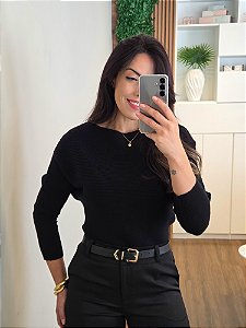 Blusa Tricô Manga Morcego Preta