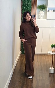 Conjunto Tricô Fio Mousse Marrom