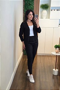 Conjunto Tricô Cardigan e Calça Jogger Preto