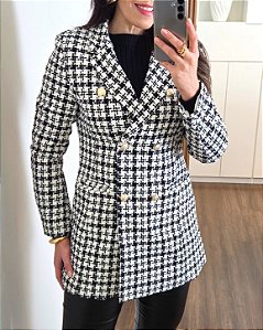 Casaco Tweed Alongado Preto