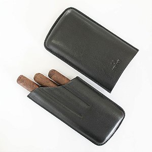 Porta-charuto/case couro p/ 03 Charutos Nerone Classy Preto