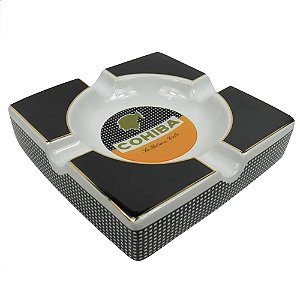 Cinzeiro Porcelana P/4 Charutos Branco e Preto Cohiba