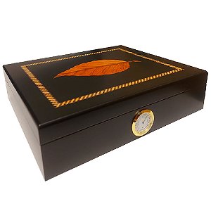 Caixa Umidora para Charutos em Madeira Marrom Folhagem